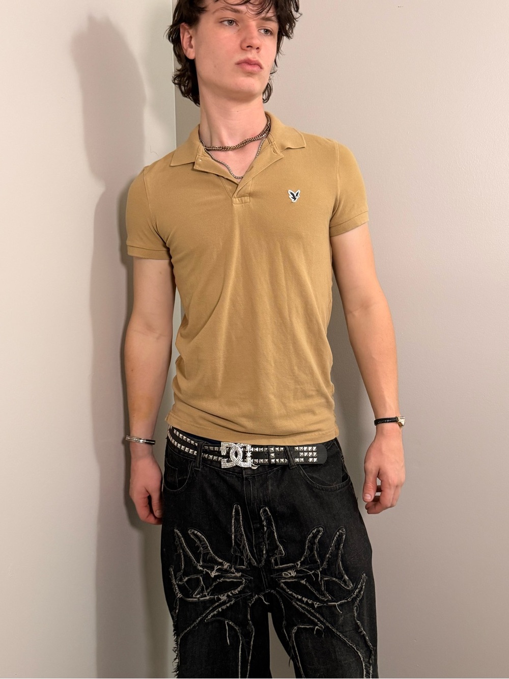 American Eagle Outfitters Men's Polo in Camel/Tan